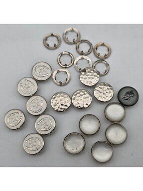 Assorted Metal Snap Button Set With Horseshoe Star & Hammered Designs Crafting